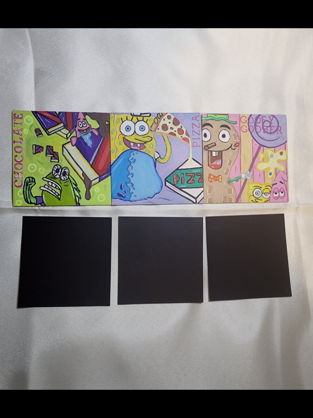 Spongebob Themed Canvas 3x3in 1of1 Set Of 3 + Attachable Magnets - Handmade